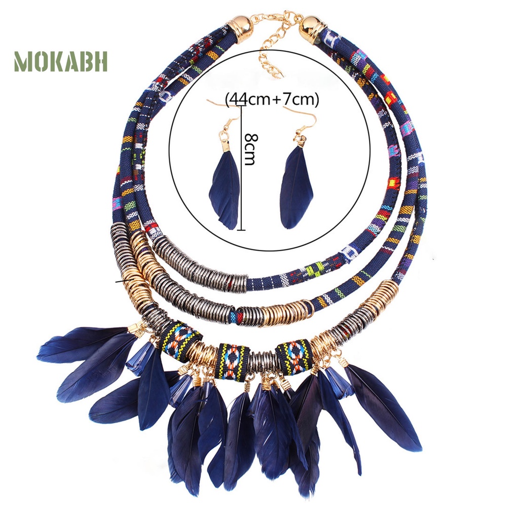 Set 2 Món Vòng cổ + Bông Tai Nhiều Tầng Phong Cách Bohemian