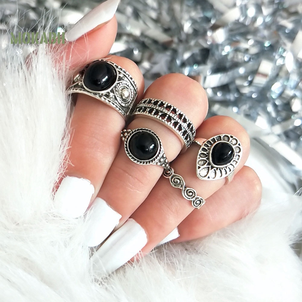 Bộ 5 Nhẫn Đeo Đốt Tay Phong Cách Vintage Xinh Xắn