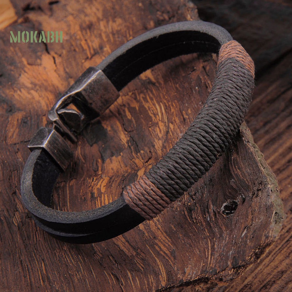 Vòng Tay Giả Da Bản Rộng Có Khóa Hợp Kim Phong Cách Vintage Cho Nam