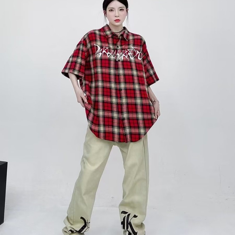 Áo Sơ Mi Ngắn Tay Dáng Rộng Họa Tiết Sọc Caro Thời Trang Sang Trọng Cho Nam Và Nữ