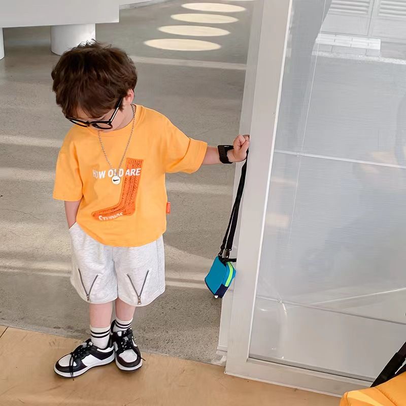 Áo Thun Tay Ngắn Cổ Tròn Dáng Rộng Phong Cách Hàn Quốc Thời Trang Mùa Hè Cho Bé Trai