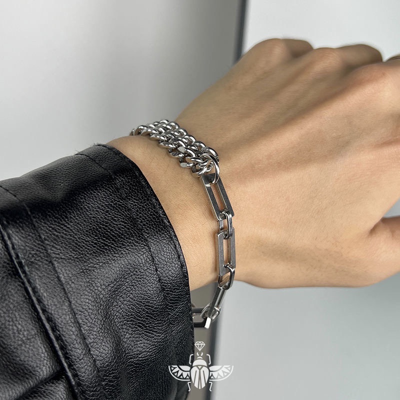 Vòng Tay Dây Xích Hai Lớp Bằng Thép Không Gỉ Phong Cách hip hop Thời Trang Mùa Hè Cho Nam