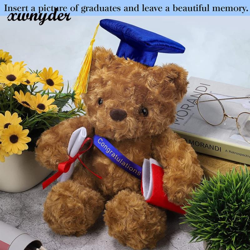 Gấu Teddy Nhồi Bông 23cm Có Mũ Xanh Dương Làm Quà Tặng Tốt Nghiệp