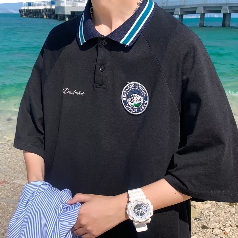 Áo Thun POLO Tay Ngắn Dáng Rộng Phong Cách Preppy Nhật Bản Thời Trang Mùa Hè Mới Cho Nam