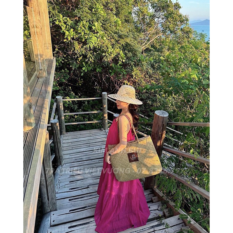 Váy hồng sen 2s tơ nhăn dáng dài nổi bật