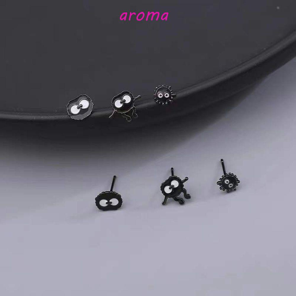 Bông Tai Hình Hoạt Hình Bằng Đồng Đen Vui Nhộn Phong Cách Nhật Bản Cho Nữ