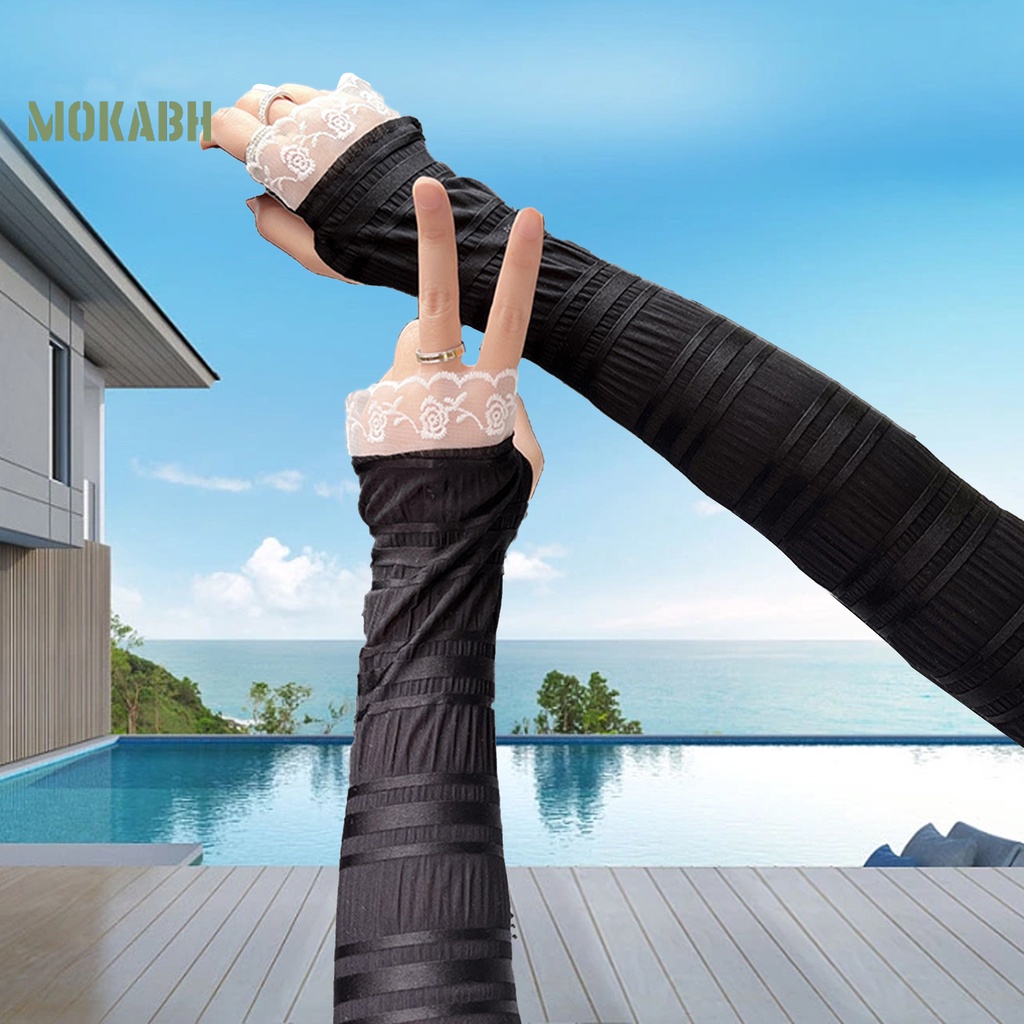 1 Cặp Găng Tay Vải Lụa Lạnh Phối Ren Lỗ Xếp Ly Thời Trang Mùa Hè