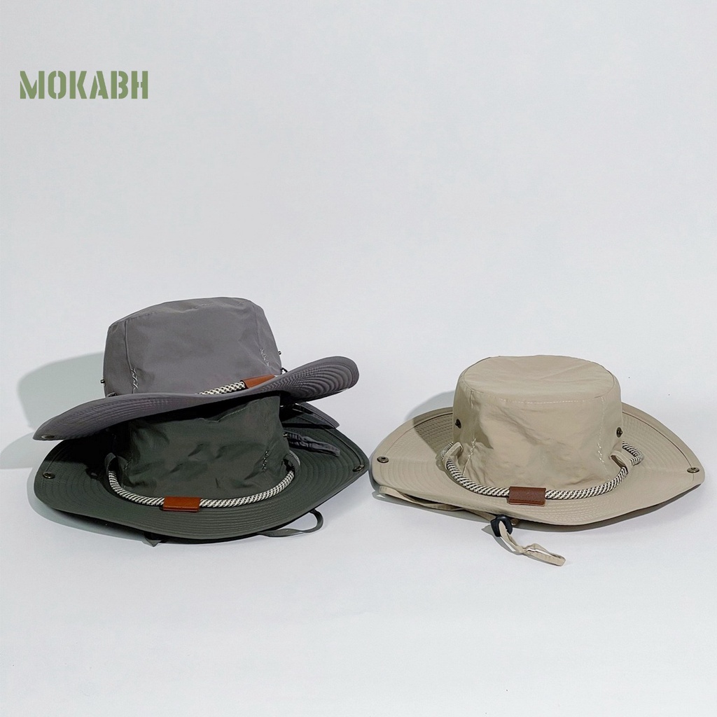 Nón Vành Tròn Thoáng Khí Có Dây Rút In Logo Mok Abh Thời Trang Cho Nam Và Nữ