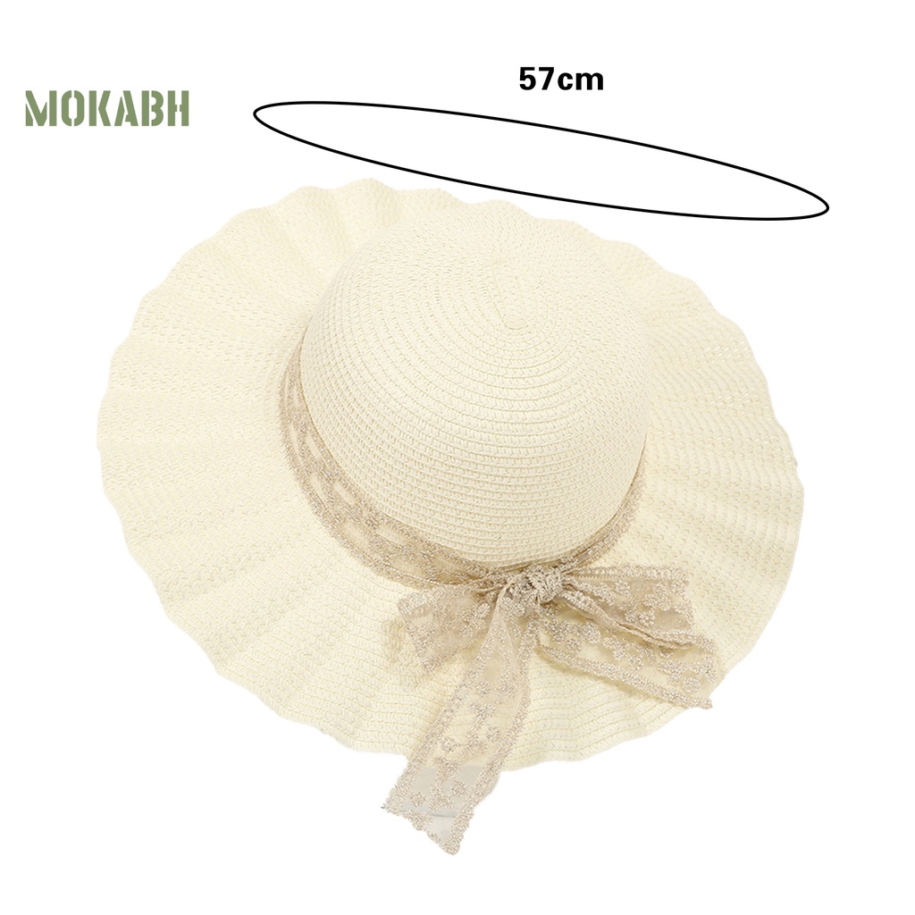 [Mok Abh] Mũ Rơm Rộng Vành Chống Nắng Thắt Nơ Thủ Công Kiểu Cổ Điển Bảo Vệ Xếp Ly Đi Biển Du Lịch Cho Nữ