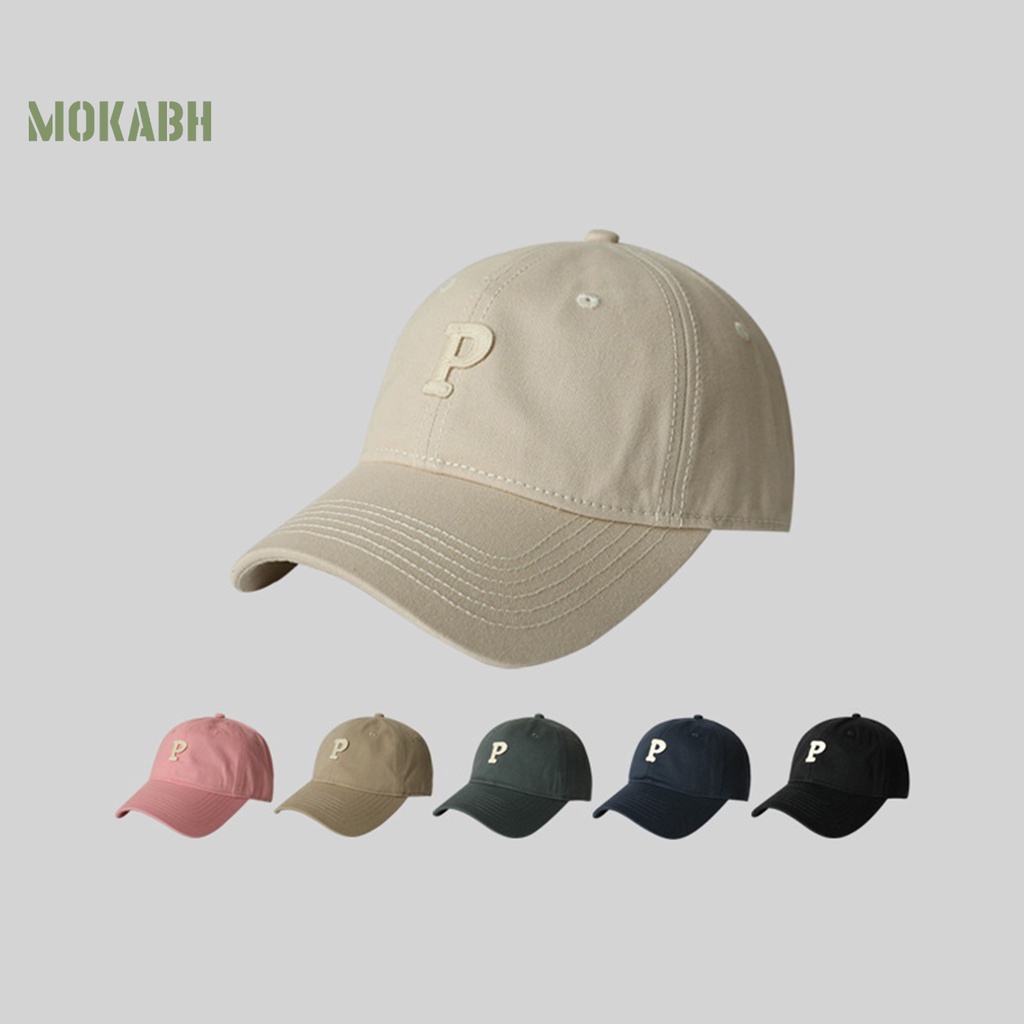 [Mok Abh] Mũ Lưỡi Trai Họa Tiết Thêu Chữ P Vành Rộng Có Thể Điều Chỉnh Kích Thước