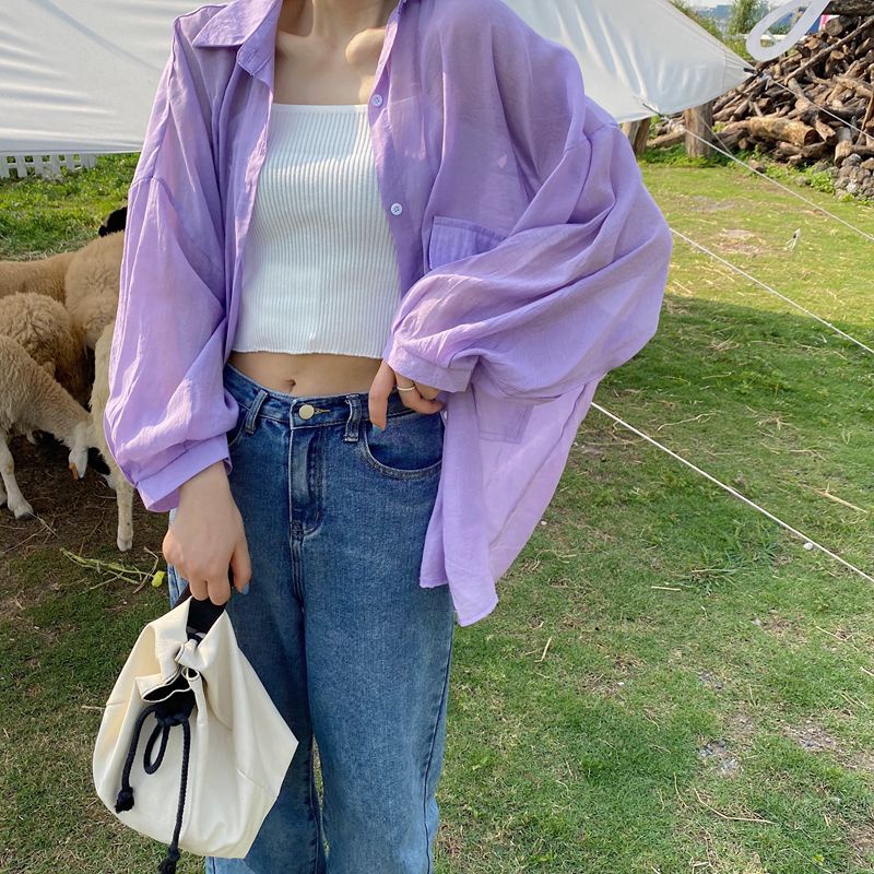 Áo Sơ Mi Chống Nắng Dáng Rộng Cỡ Lớn Phối Túi Thời Trang Mùa Hè Hàng Mới Dành Cho Bạn Nữ