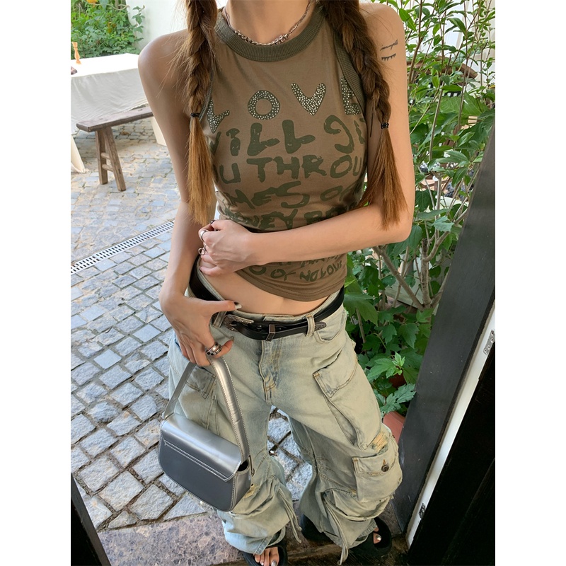 Áo Tank Top Cổ Tròn In Chữ Thiết Kế Mới Thời Trang Mùa Hè Dành Cho Nữ