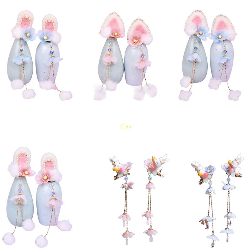 1 Cặp Kẹp Tóc Hình Thỏ Phong Cách Lolita Dễ Thương Dành Cho Bé Gái