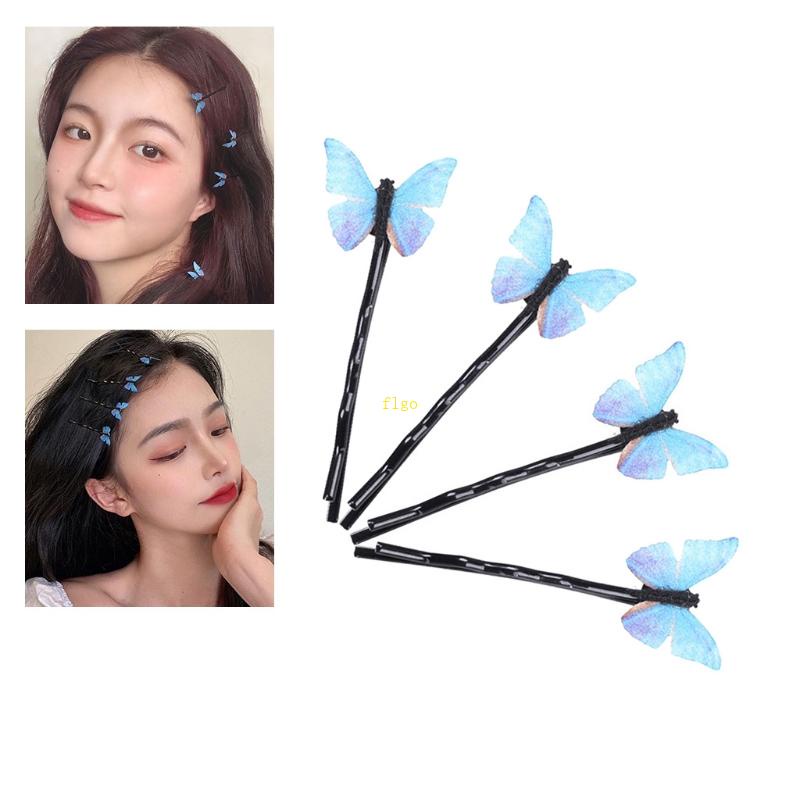 Set 4 Kẹp Tóc Hình Bướm Bằng Kim Loại Màu Xanh Dương Phong Cách Hàn Quốc Lãng Mạn Cho Nữ