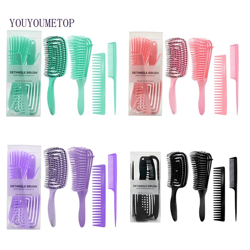 Set 4 Lược Chải Tóc Mát Xa Da Đầu Chống Tĩnh Điện