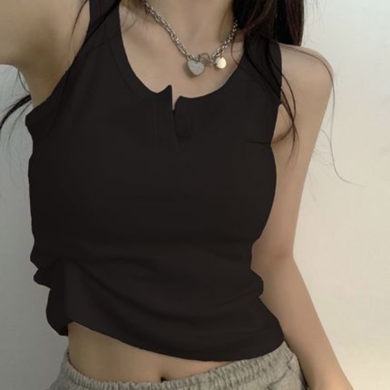 Áo Croptop Dệt Kim Không Tay Màu Trơn Phong Cách Hàn Quốc Gợi Cảm Cho Nữ