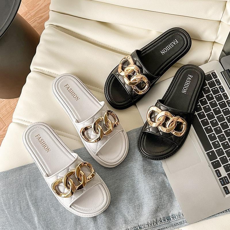 Giày Sandal Đế Xuồng Phối Khóa Kim Loại Thời Trang Mùa Hè Cho Nữ