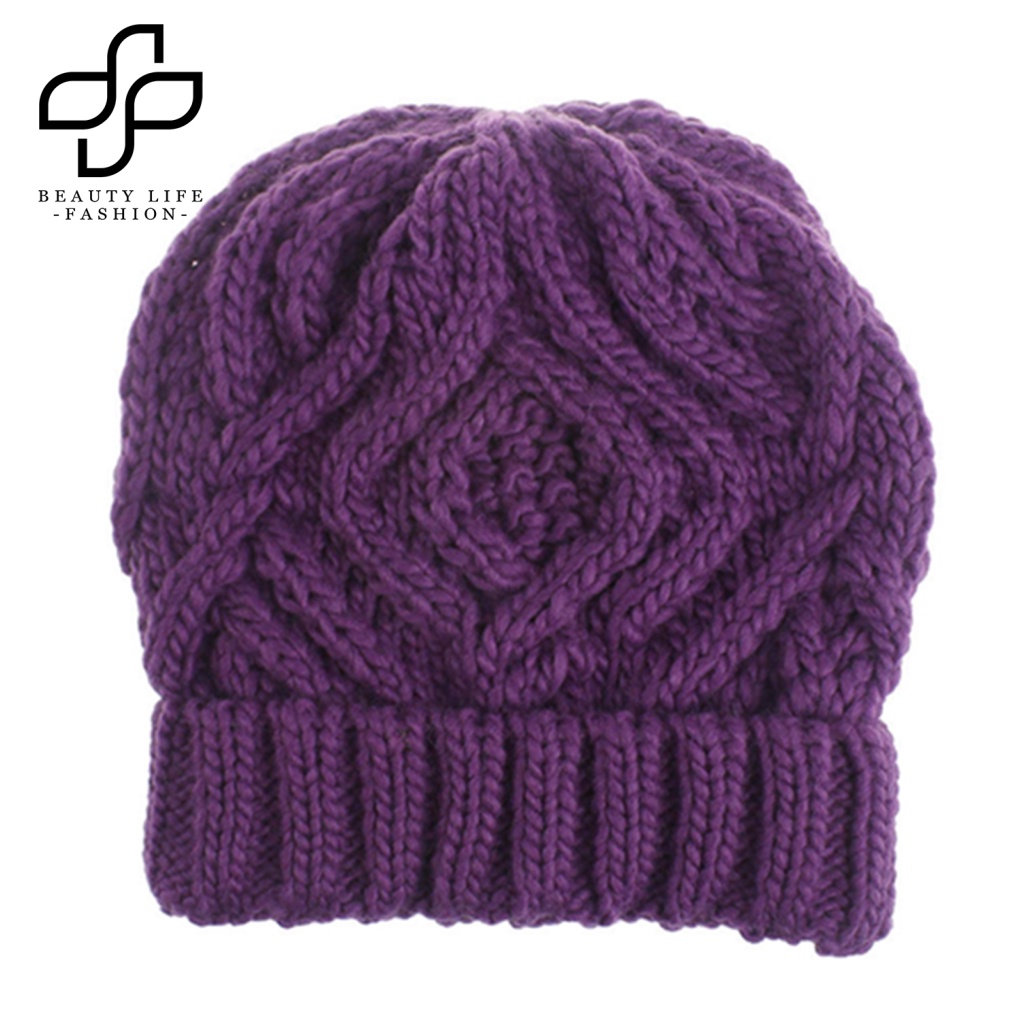 Mũ Len Beanie Mềm Mại Màu Trơn Giữ Ấm Mùa Đông Dành Cho Nữ