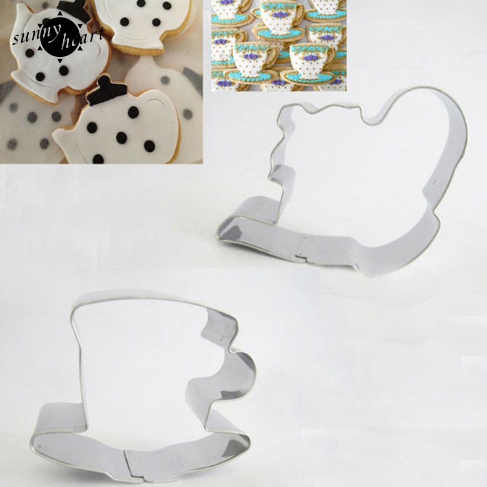 Bộ 2 Khuôn Cắt Bánh Quy Hình Ấm Trà Bằng Thép Không Gỉ