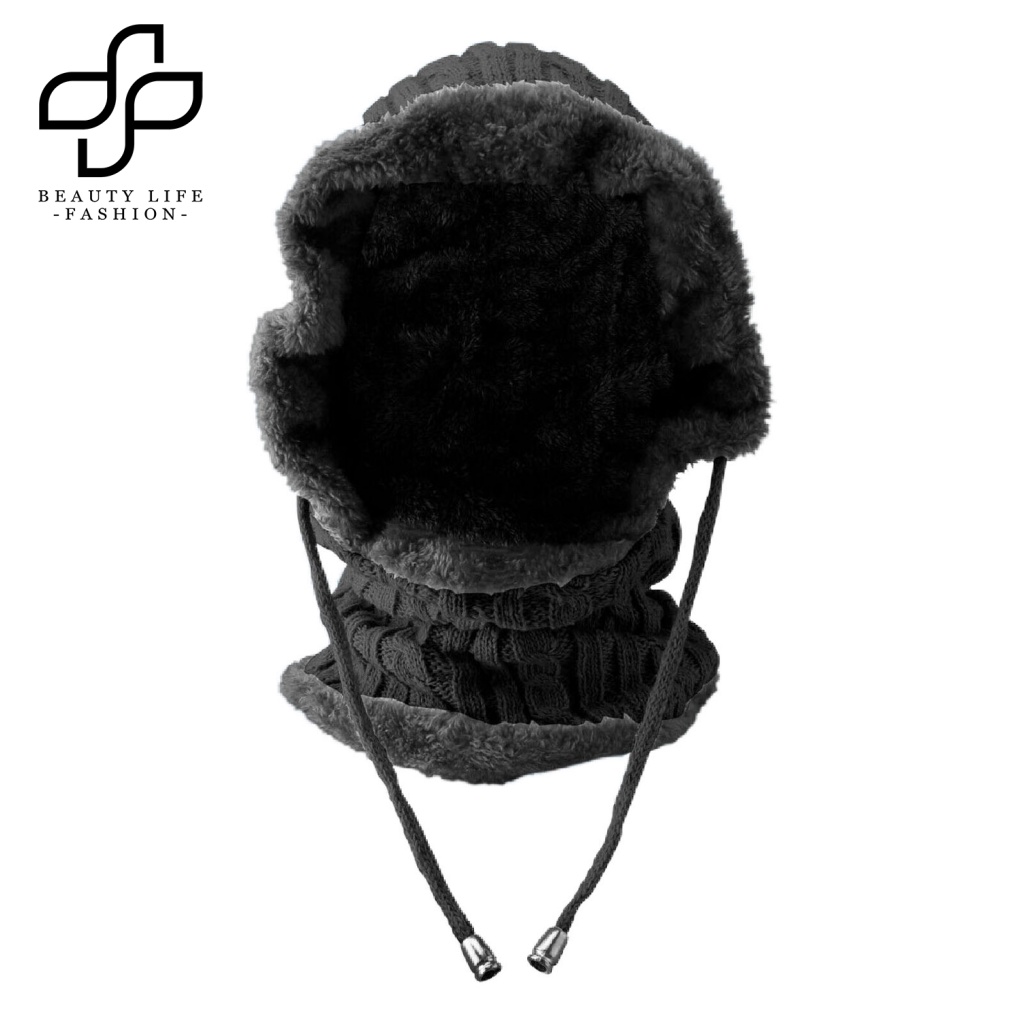 Mũ Beanie Cotton Dày Dặn Kèm Khăn Choàng Thời Trang Unisex