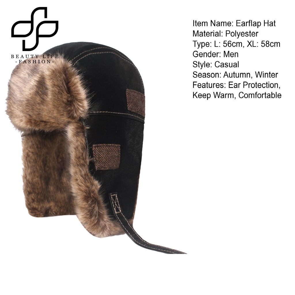 Mũ Giả Da Bảo Vệ Tai Phối Lông Nhân Tạo Dày Dặn Giữ Ấm Mùa Đông Cho Nam