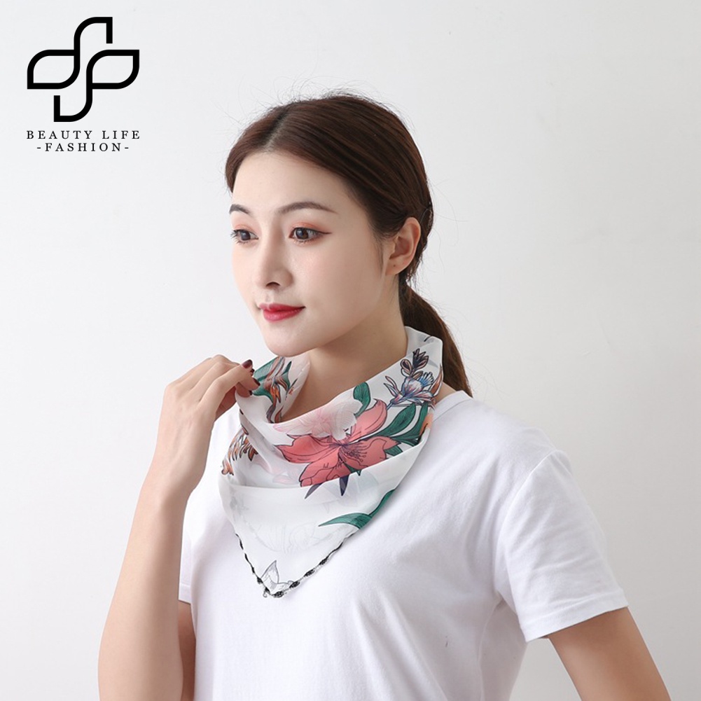 Bộ 2 Khăn Choàng Cổ Chống Tia UV Thoáng Khí In Họa Tiết Hoa / Lông Vũ Thời Trang Cho Nữ