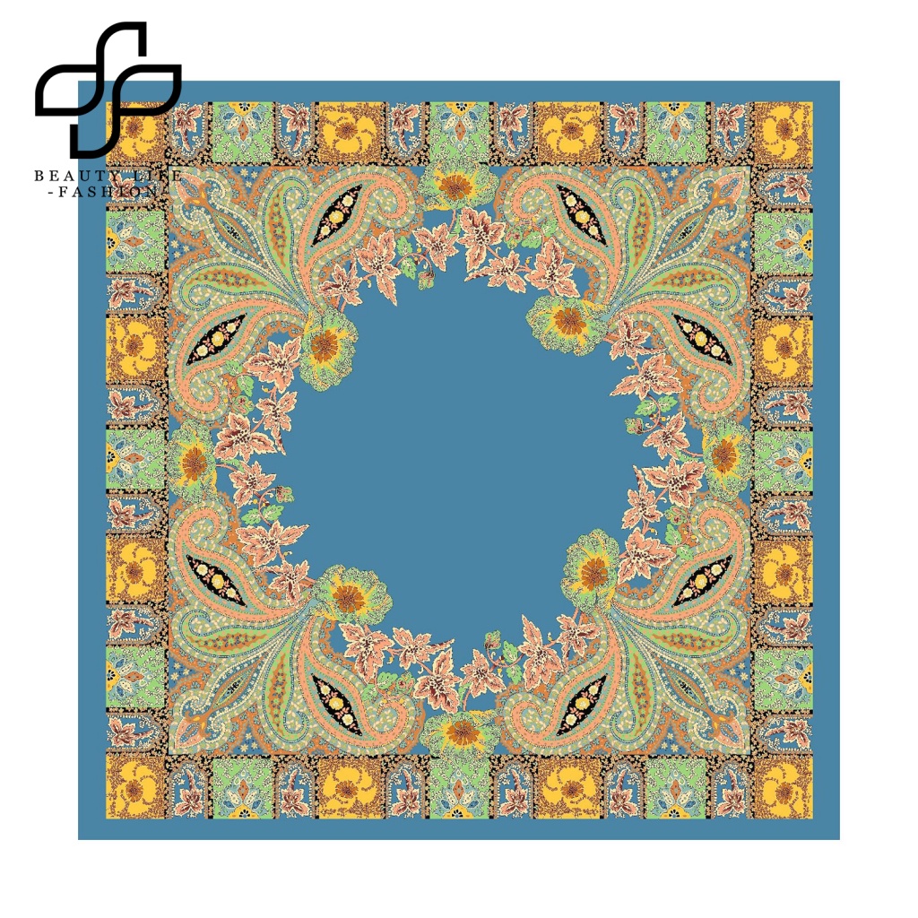 Khăn Choàng Cổ Hình Vuông Cỡ Lớn In Họa Tiết Hoa Bằng Lụa Mềm Mại Phong Cách Cổ Điển Thời Trang Cho Nữ