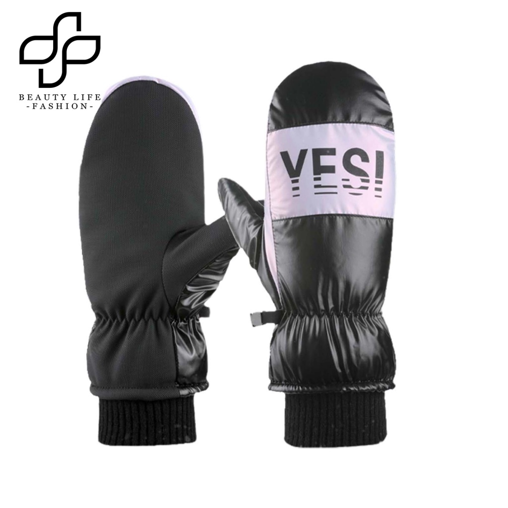 1 Đôi Găng Tay Thể Thao Phủ Toàn Diện Chống Thấm Nước In Chữ Thời Trang Mùa Đông Cho Nữ