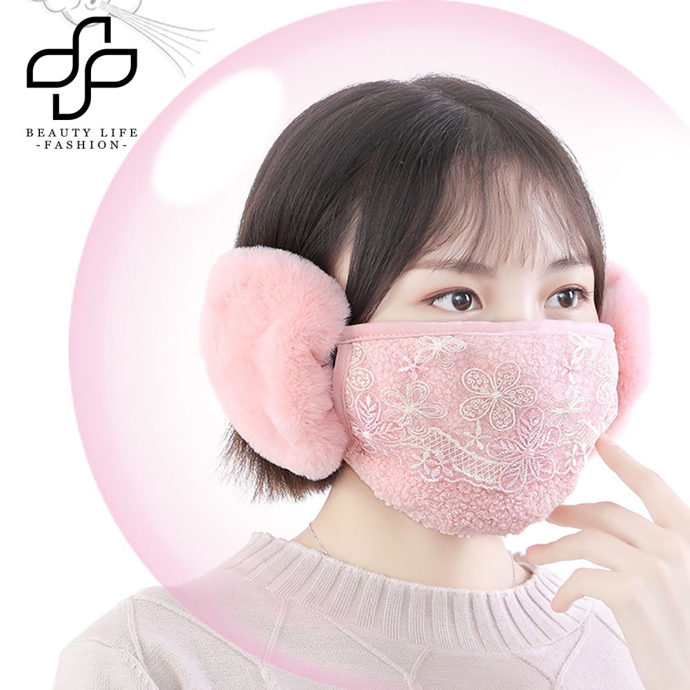 Chụp Tai Che Nửa Mặt Giữ Ấm Phối Ren Thời Trang Thu Đông Cho Nữ