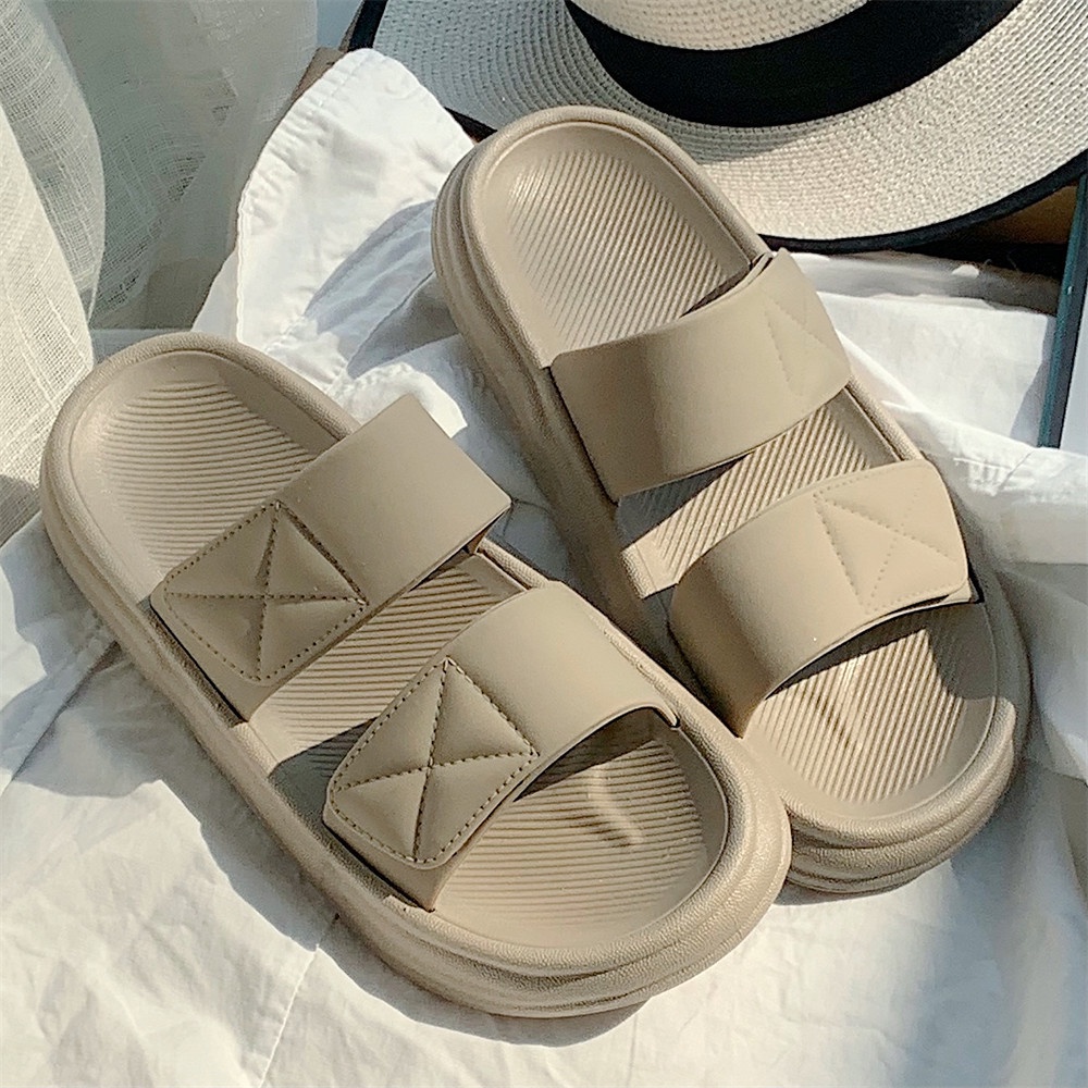 Xăng đan Hai Lớp Đế Mềm Màu Trơn Đơn Giản Thoải Mái Mùa Hè Dành Cho Bạn Nữ Mang Trong Nhà / Phòng Ngủ