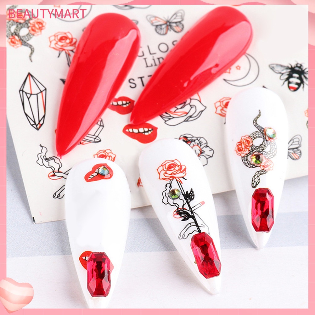 Set 16 Tấm Sticker Dán Móng Nghệ Thuật Họa Tiết Đường Kẻ