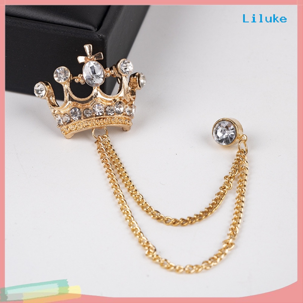 Trâm Cài Áo Hình Vương Miện Phối Dây Xích Phong Cách Retro Thời Trang Cho Nữ