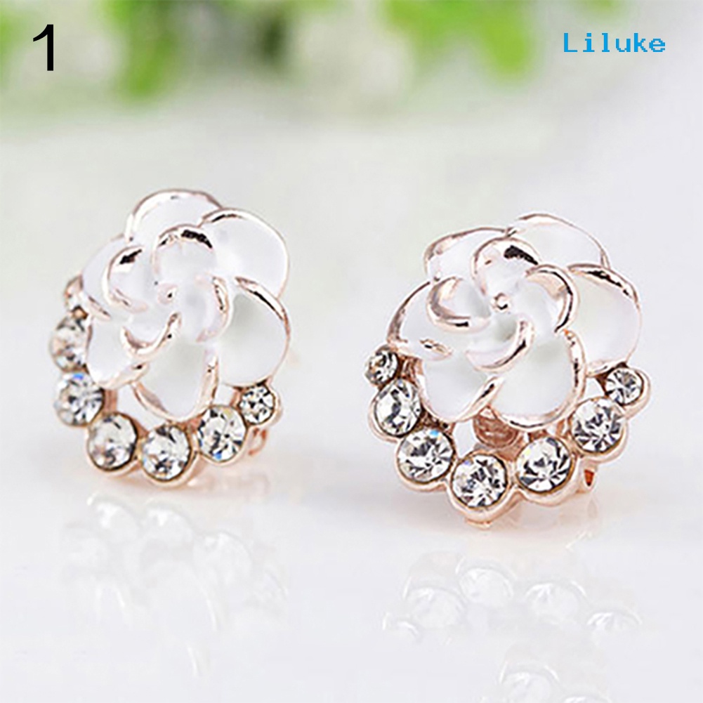 Đôi Khuyên Tai HìNh Hoa HồNg ĐíNh Kim Cương Giả ThờI Trang Cho Nữ