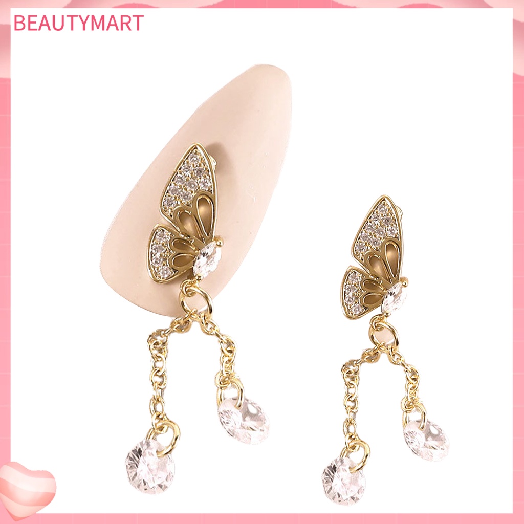 Set 2 Phụ Kiện Trang Trí Móng Tay Hình Bướm Mini Đính Đá DIY