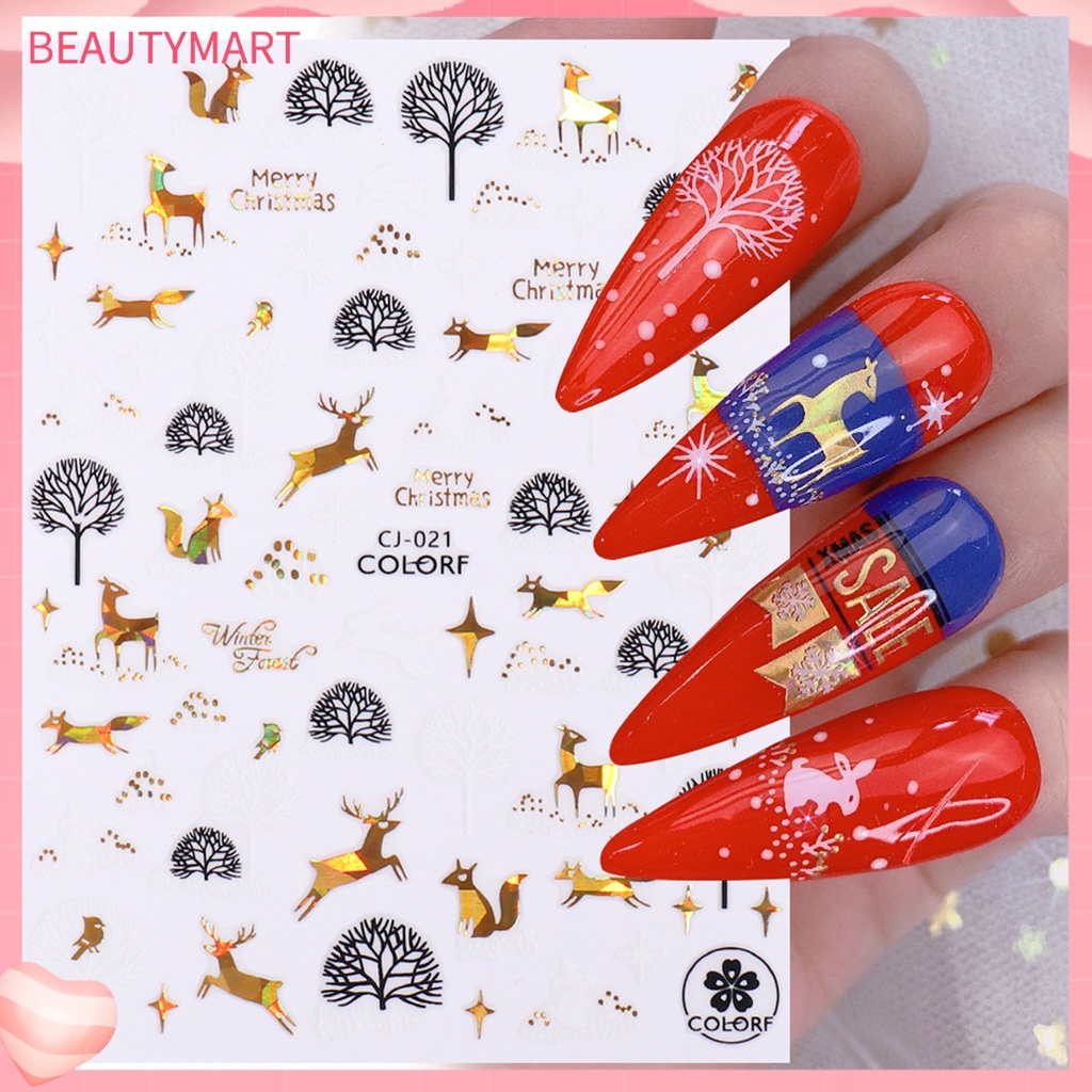 Bộ 3 Miếng Dán Móng Tay Hiệu Ứng 3D Họa Tiết Giáng Sinh Nhiều Màu Sắc