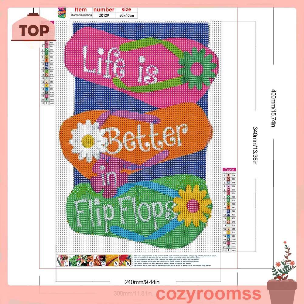 Tranh Đính Đá Kim Cương Toàn Bộ 5D DIY Hình Vẽ Hoa Lật-flops Trang Trí Nhà Cửa