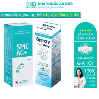 Combo nước súc miệng, nước súc họng nano bạc smc ag+ ngừa hôi miệng và spray ag+ baby – nhà thuốc an đức