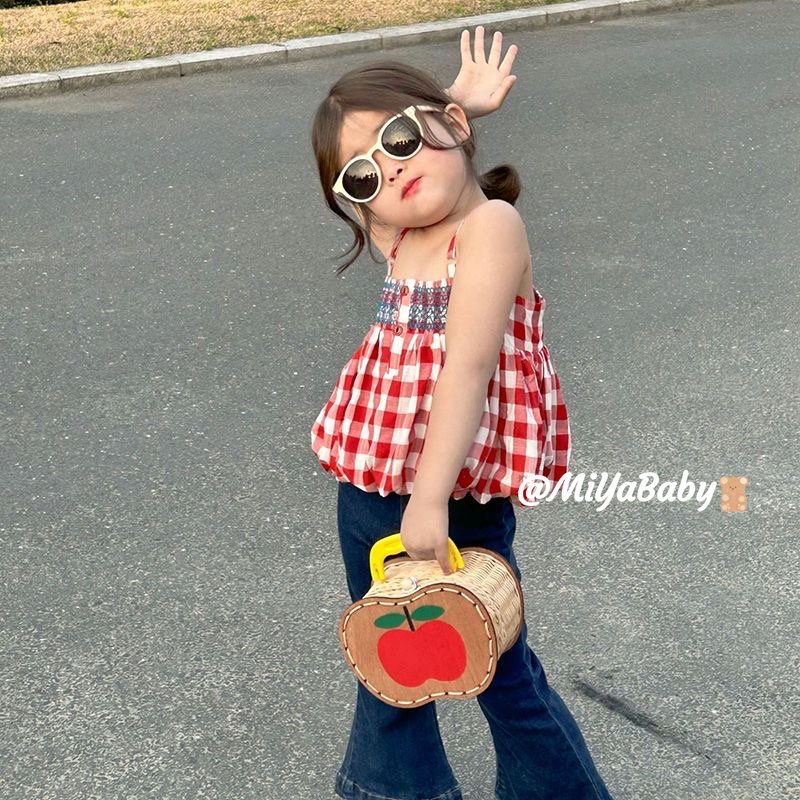 Miyababy Bộ vest bé gái bộ đồ mùa hè trẻ em vest kẻ sọc + quần jeans thời trang hàn quốc