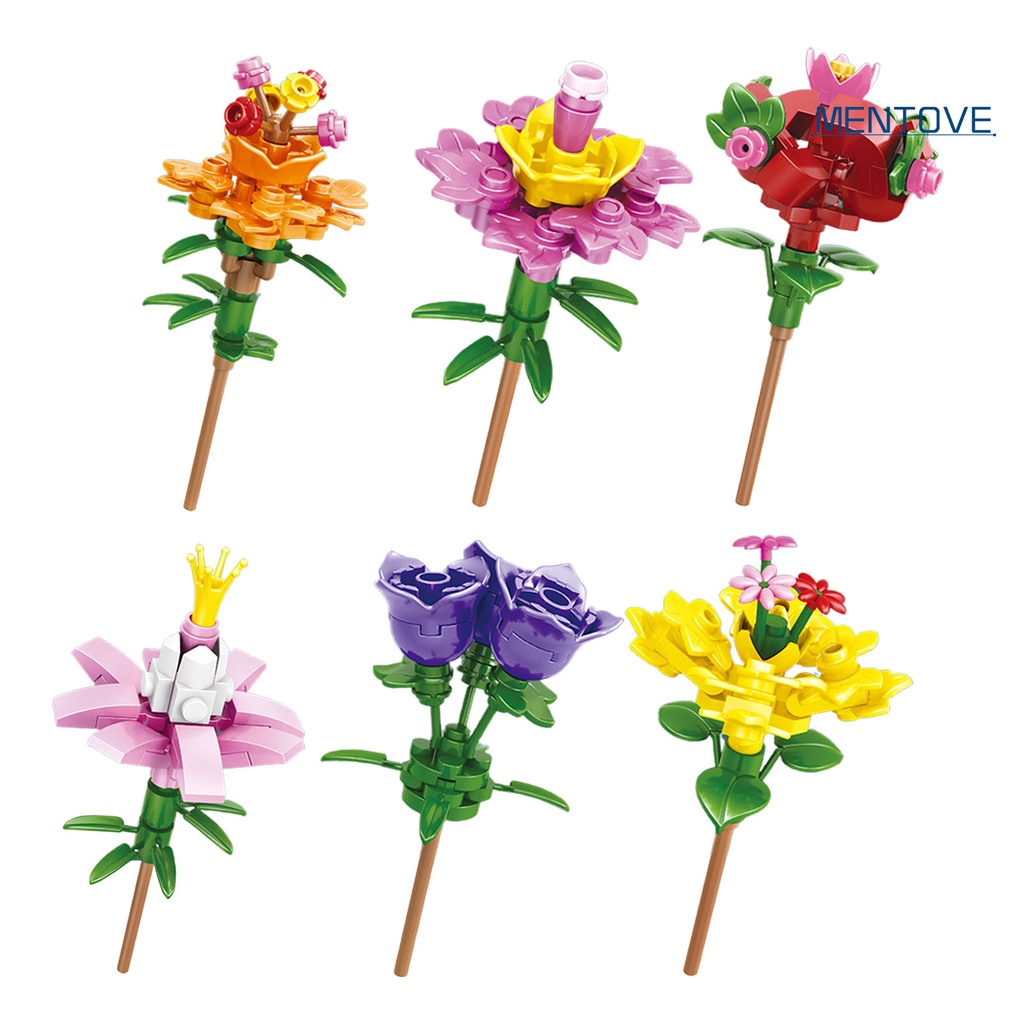 Bộ 6 Khối Lắp Ráp Đồ trang trí Hoa Hồng 3D DIY Trang Trí Nhà Cửa