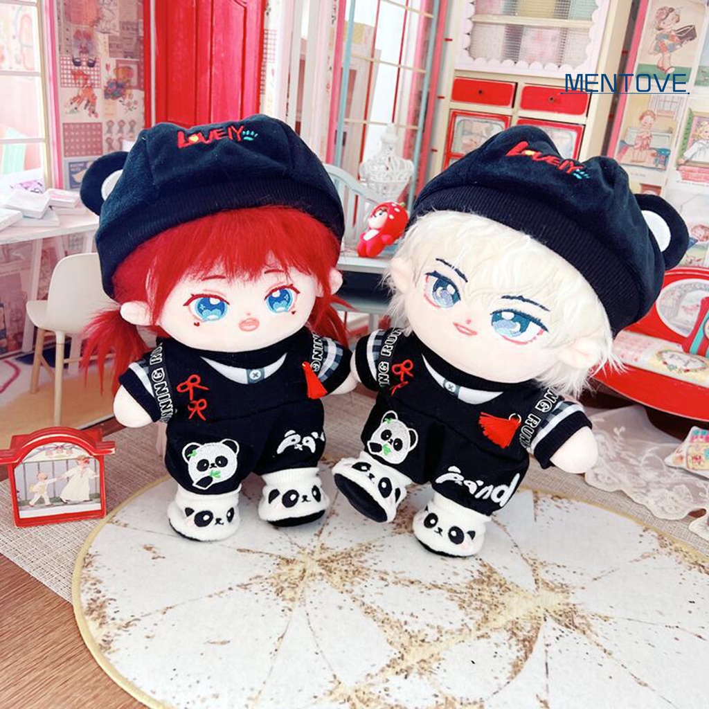 Set 5 Áo Thun Cotton 20cm + Giày + Nón Thêu Họa Tiết Gấu Trúc / Ngôi Sao Xinh Xắn Cho Búp Bê