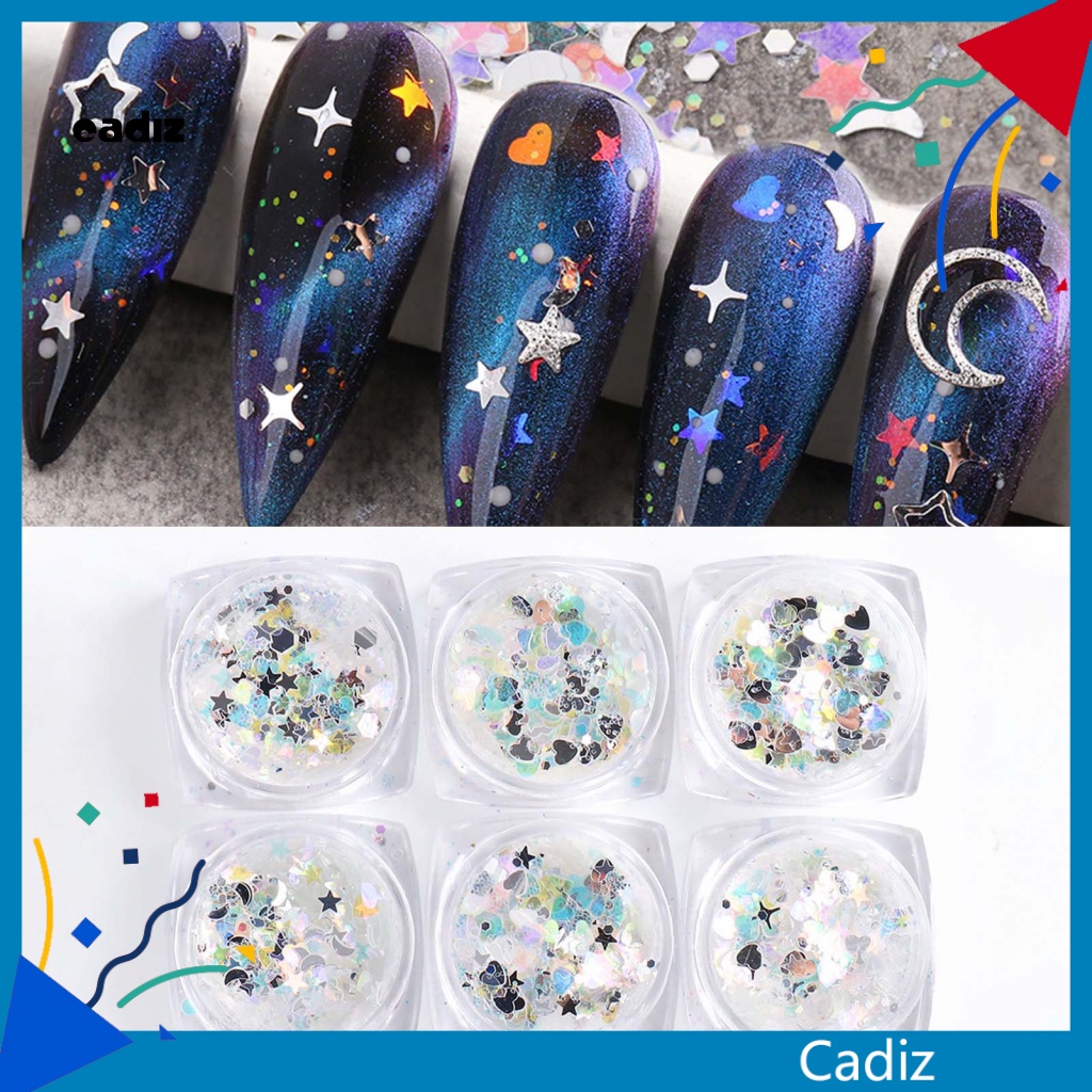 Set 6 Hộp Kim Tuyến ABS Màu Sắc Tươi Sáng Kháng Nhiệt Dùng Để Trang Trí Móng Nghệ Thuật