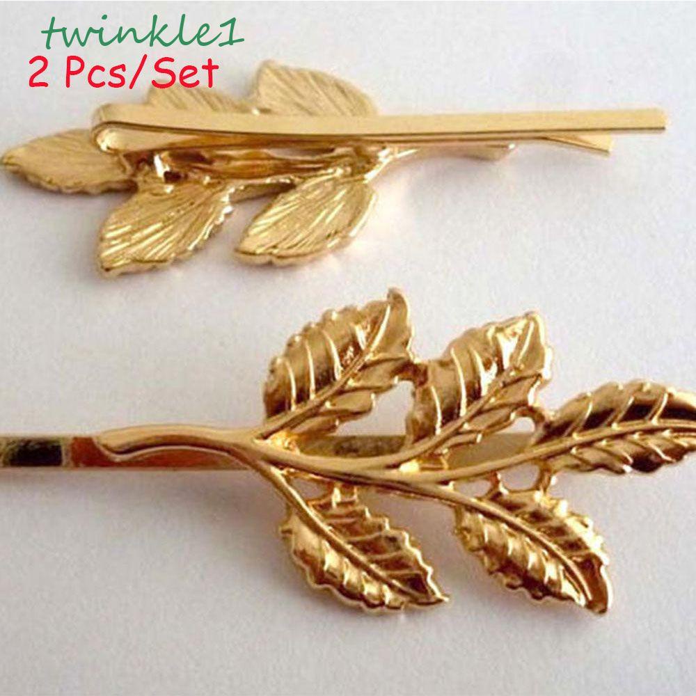 Set 2 Kẹp Tóc Hình Chiếc Lá Lấp Lánh Chất Lượng Cao