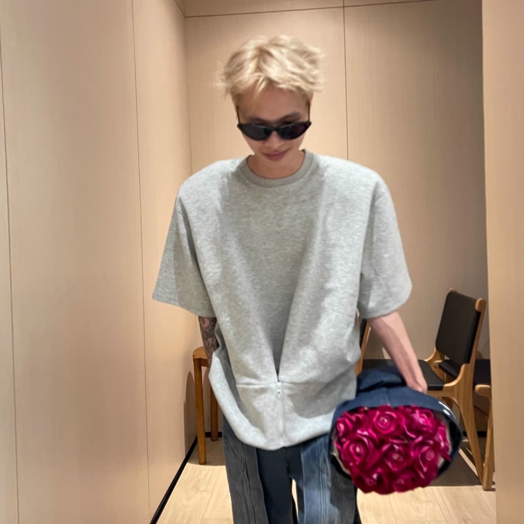 Áo Thun Cao Cấp Cảm Giác Hàn Quốc Thiết Kế Với Đường Viền Màu Trơn Có Khóa Kéo