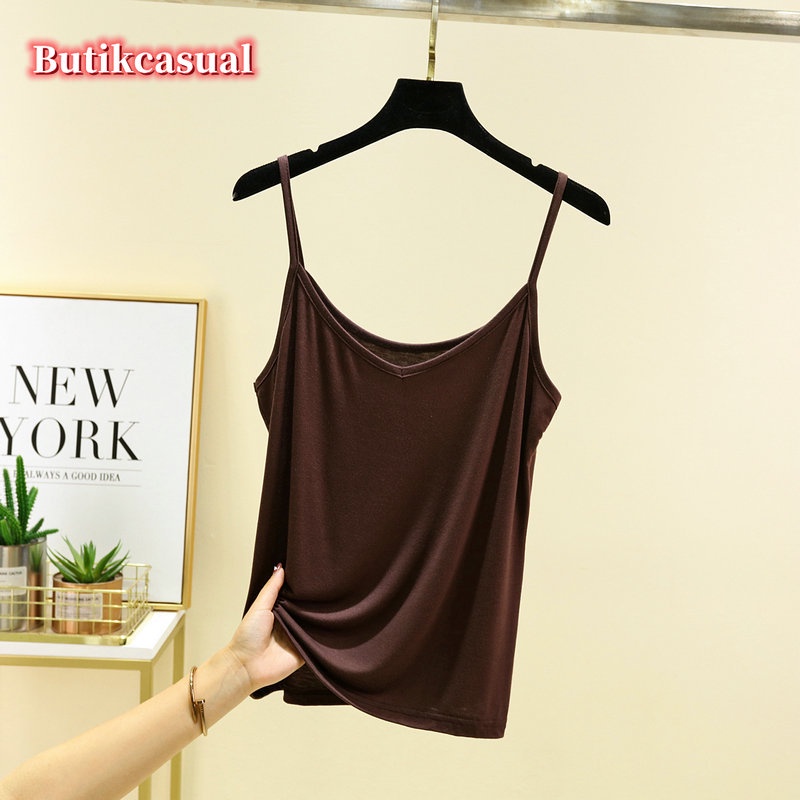 Áo Thun cotton Mỏng Sát Nách Cổ Chữ V Dáng Rộng Màu Trơn Thời Trang Mùa Hè 2023 Mới Cho Nữ