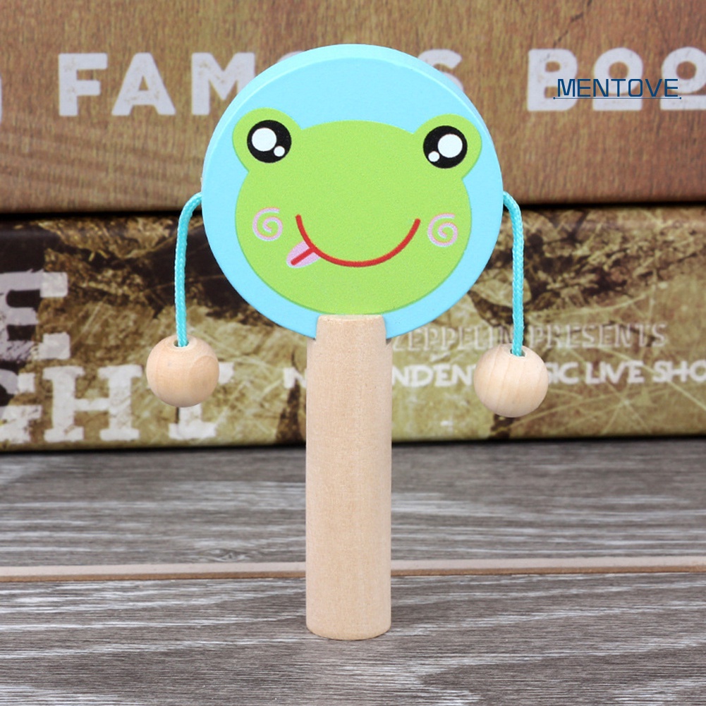 Trống Lục Lạc Cầm Tay Bằng Gỗ Hình Động Vật Hoạt Hình Cho Bé