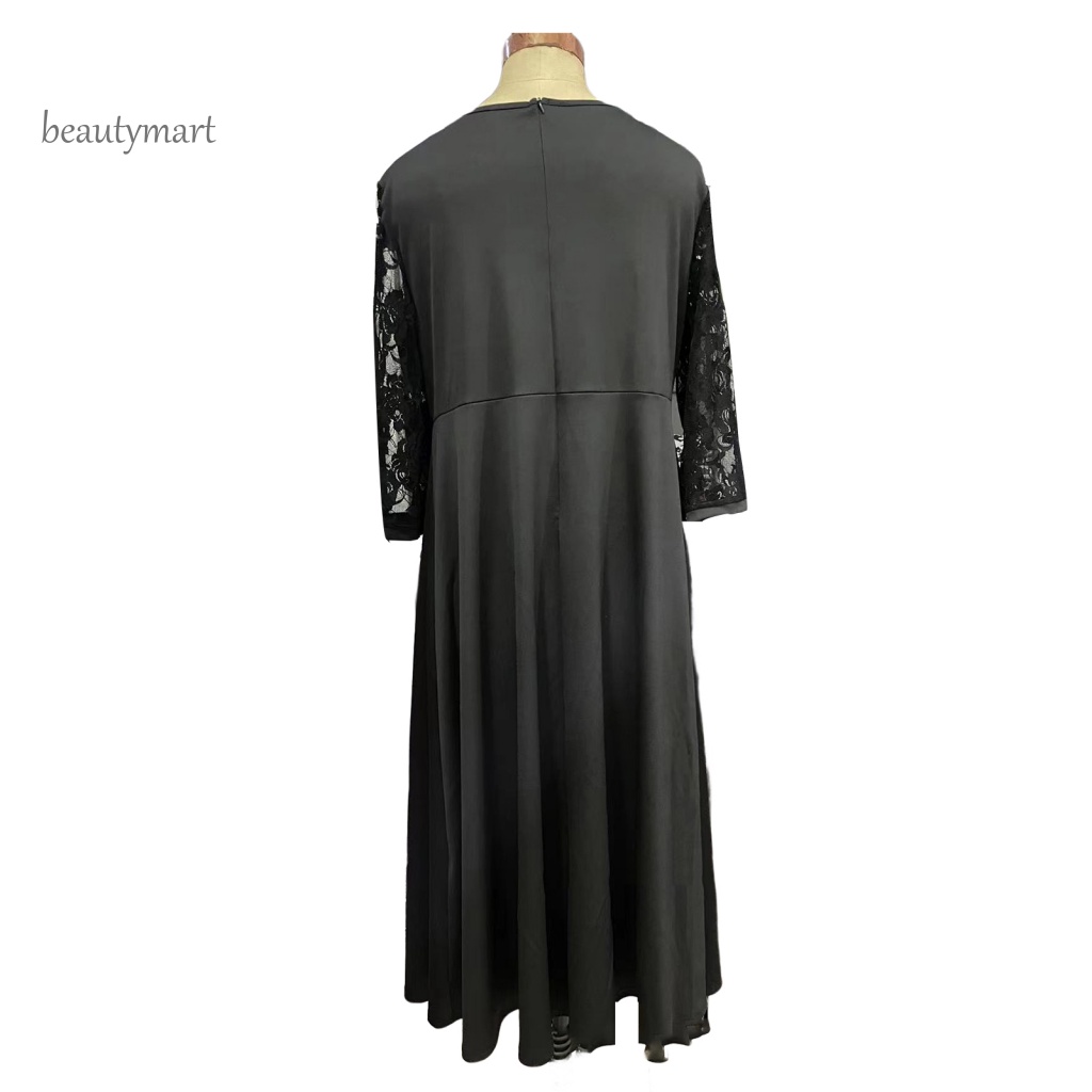 Đầm Midi Dáng Chữ A Cổ Tròn Tay 3 / 4 Phối Ren Hoa Xếp Ly Thời Trang Mùa Thu Cho Nữ beautymartm1