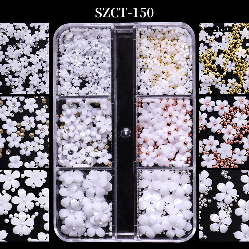 1 Hộp 6 Ngăn Đựng Hạt Ngọc Trai / Hoa Bằng Nhựa Dùng Trang Trí Móng Tay Nghệ Thuật DIY