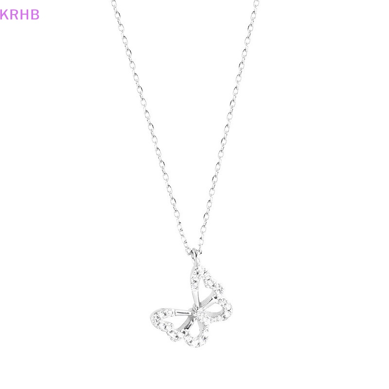 Vòng cổ Màu Bạc Mặt Hình Bướm Rỗng Đính Đá Zircon Đơn Giản Thời Trang Cho Nữ Mới