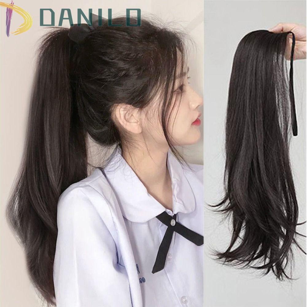 Tóc Giả Thẳng Dài Màu Đen Bằng Sợi Tổng Hợp Cách Nhiệt Kèm Kẹp Tóc Đuôi Ngựa Thời Trang Cho Nữ