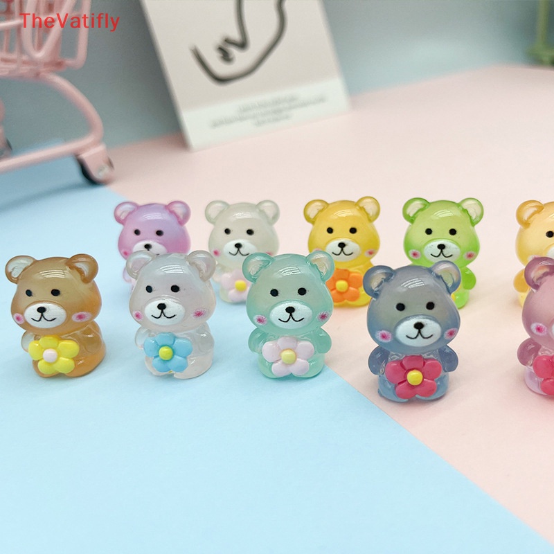 [Thevalifly] Set 2 Mô Hình Gấu Dạ Quang Mini Bằng Nhựa Resin Trang Trí Bảng Điều Khiển Xe Hơi / Nhà Cửa / Quà Tặng